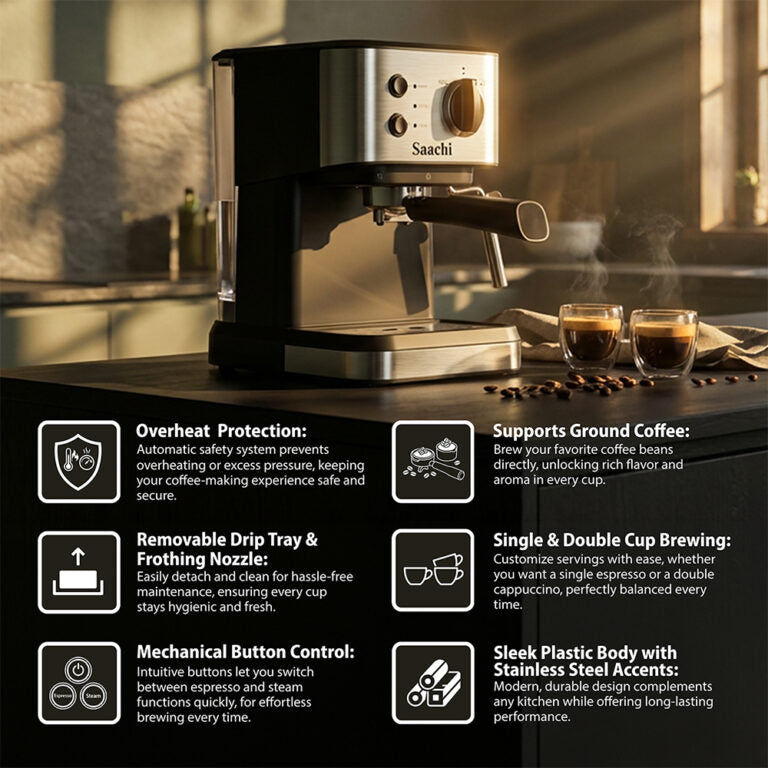 Saachi 20-Bar Espresso Coffee Maker NL-COF-7068-BK, Cappuccino
